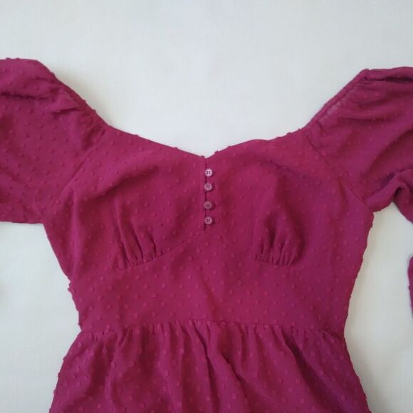 J. Crew Dark Berry Pink Swiss Dot Print Chiffon Midi Length Dress Women's Size 2 - Picture 6 of 12